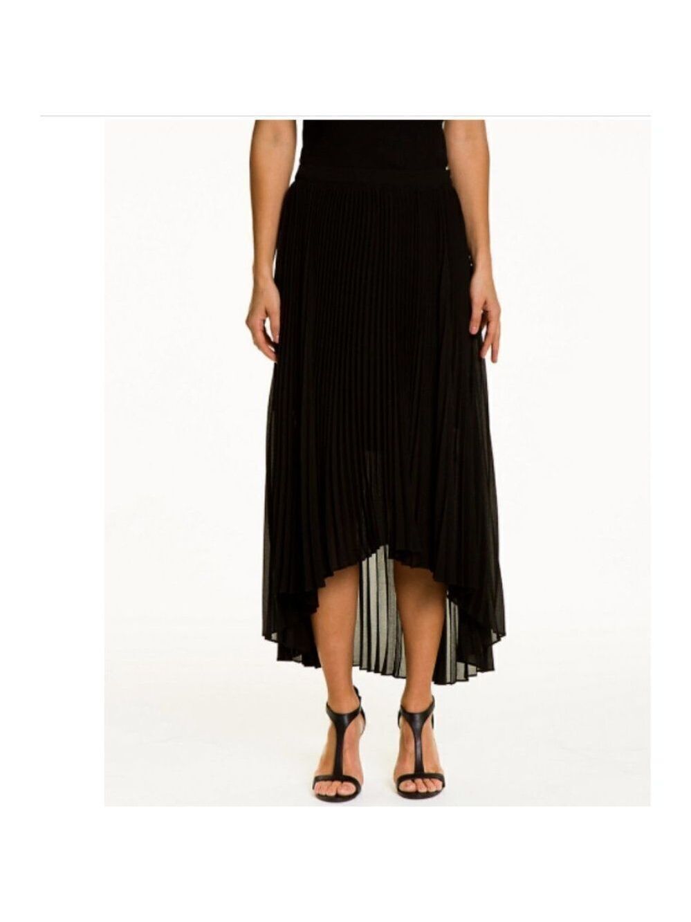 Le Chateau Pleated Chiffon Flared Skirt Size 4 Color Black